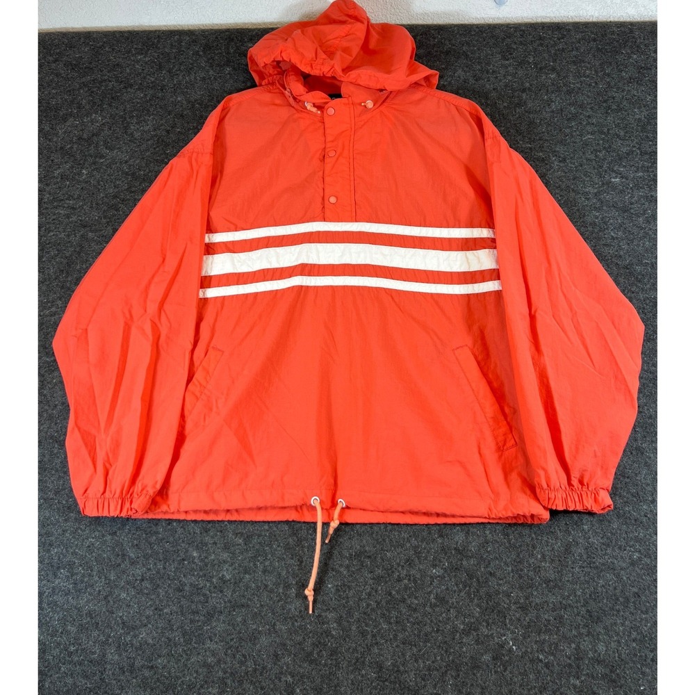 VTG 90s GAP Anorak Windbreaker Jacket Mens Medium Orange Striped Hooded Pullover